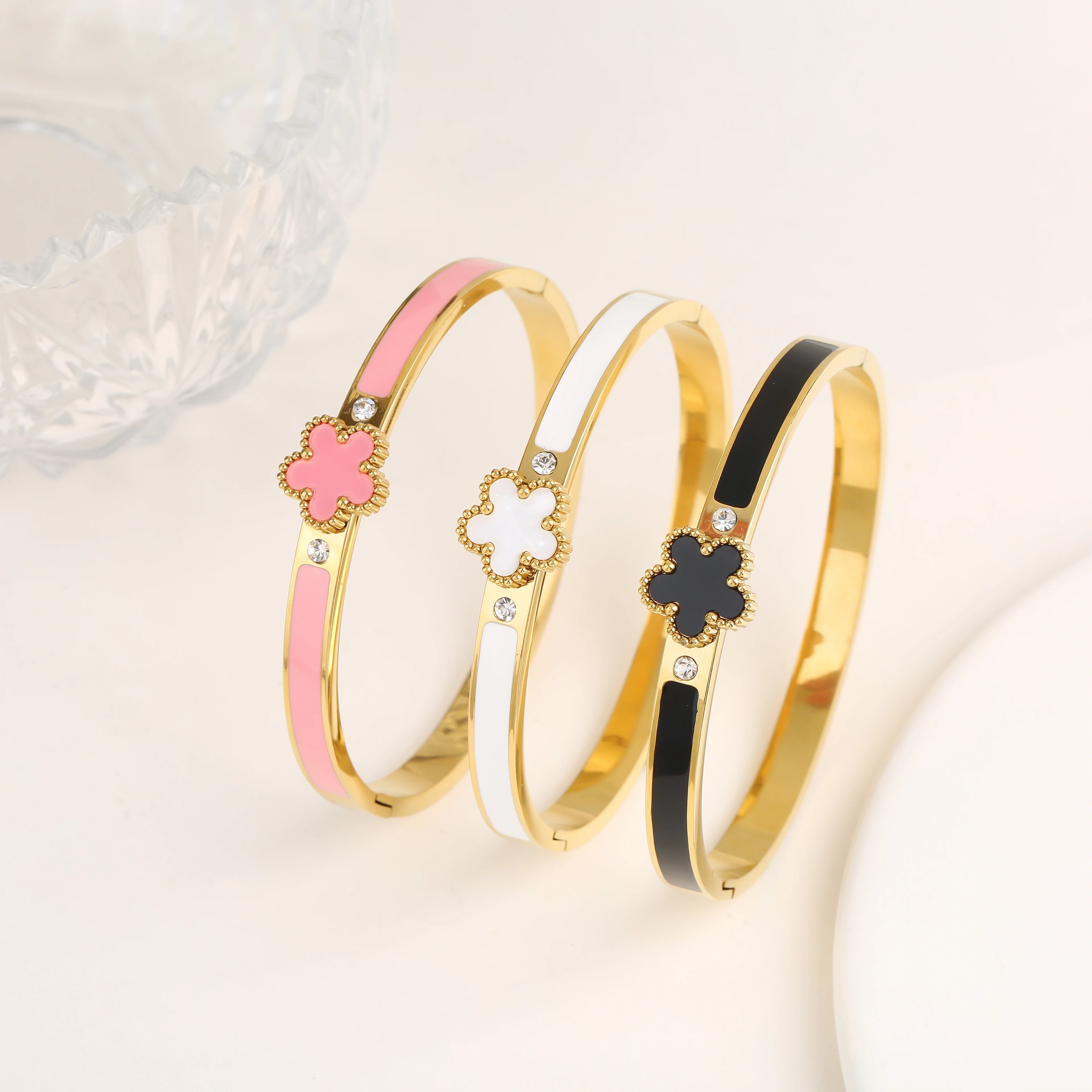 6 Colors Luxury Stainless Steel Flower Bangle