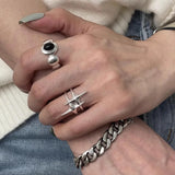 VENTFILLE 925 Sterling Silver Water Droplets Cross Ring