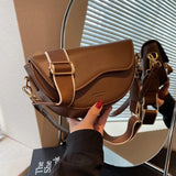 Women Vintage Solid Color Flap Saddle Bag Crossbody