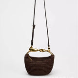 Summer Rattan Half-Moon Beach Straw Shoulder Bag