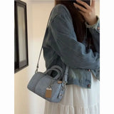 Retro Blue Denim Handbag With Pendant For Women