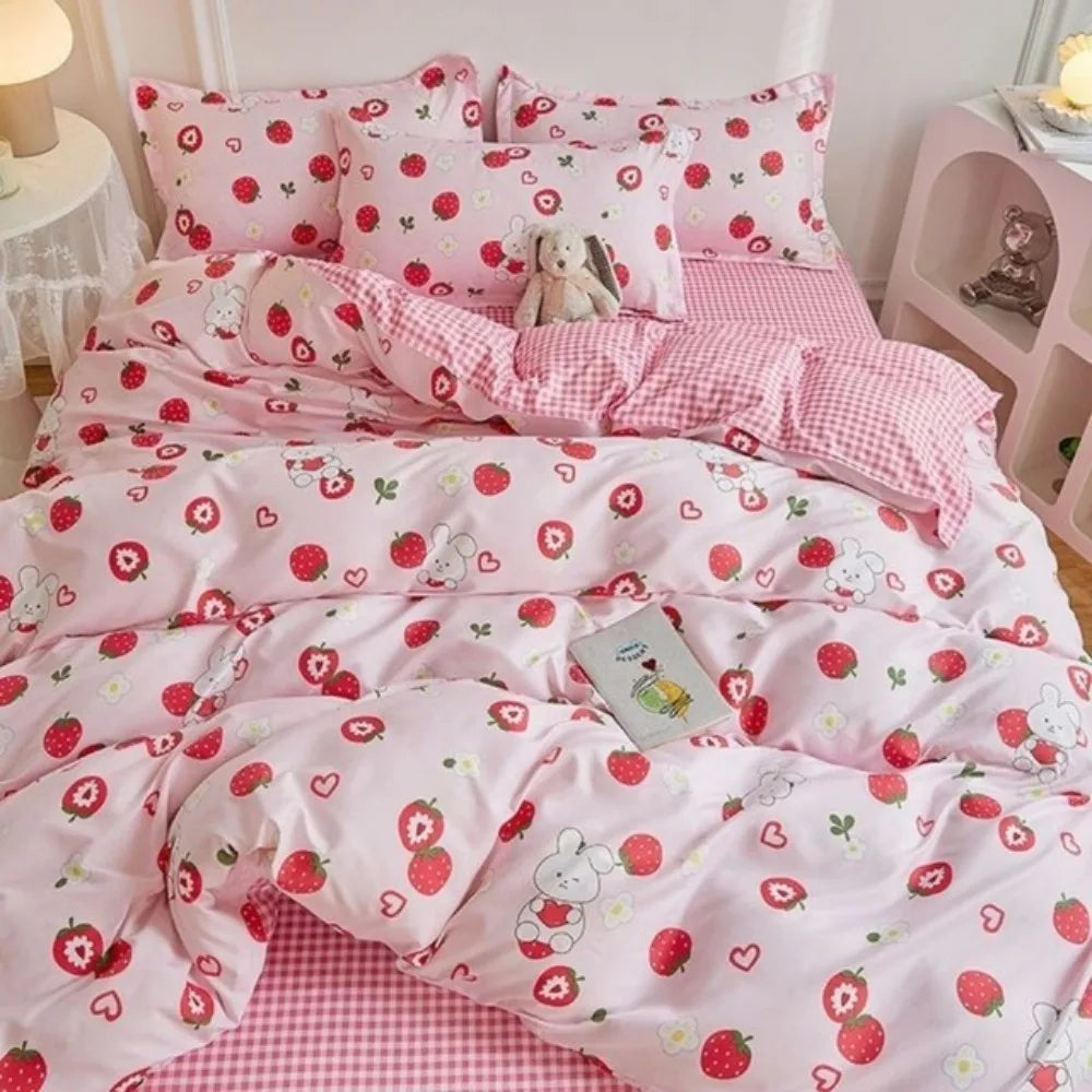 Korean Style Blue Letter Bedding Set for All Sizes 4 pcs