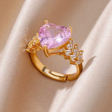 Gold Color Stainless Steel Adjustable Heart Ring