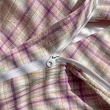 Pink Striped Plaid Duvet Cover Set with 2 Pillowcases