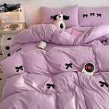 Cute Pink Bows Duvet Cover Set for Girls, 3pcs