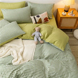 Black White Small Checks Printed Bed Set - 4 Pcs
