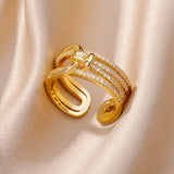 Fashion Gold Color Stainless Steel Ring with Crystal Zircon