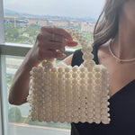 Noble Crystal Beaded Evening Bag with Pearl Chain  Clean Vanilla Store