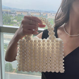 Noble Crystal Beaded Evening Bag with Pearl Chain  Clean Vanilla Store
