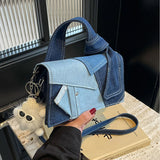JIOMAY Fashion Blue Color Block Denim Shoulder Bag