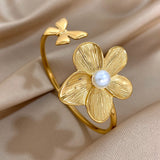 Greatera Waterproof Gold Flower Cuff Bracelet for Women