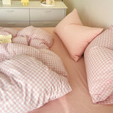Simple Pink Stripe Bedding Set with Pillowcases 3pcs