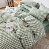 Simple Bedding Set Plaid Queen Duvet Cover Kit 4pcs
