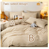 Black White Small Checks Printed Bed Set - 4 Pcs
