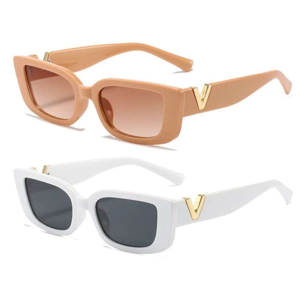 Retro Rectangle Sunglasses Unisex with V-Shaped Foots