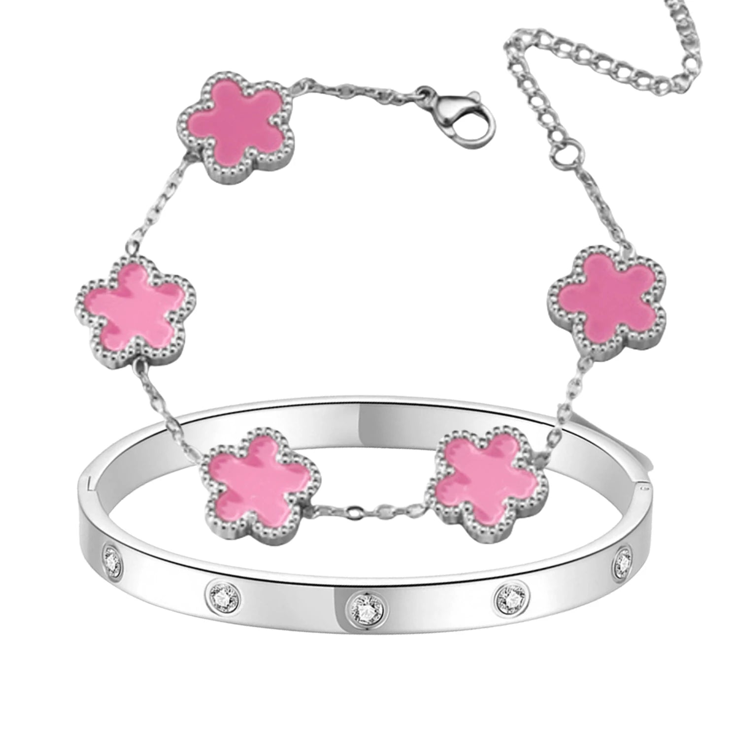 2pcs Sparkle Stainless Steel Bracelets for Women