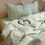 Pink Striped Plaid Duvet Cover Set with 2 Pillowcases