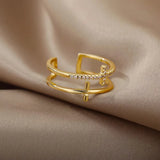Luxury Zircon Geometric Ring for Women, Gold Color