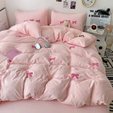 Cute Pink Bows Duvet Cover Set for Girls, 3pcs