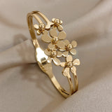 Greatera Waterproof Gold Flower Cuff Bracelet for Women