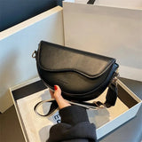 Women Vintage Solid Color Flap Saddle Bag Crossbody