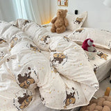 Korean Style Blue Letter Bedding Set for All Sizes 4 pcs