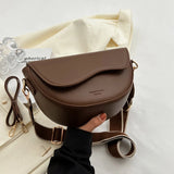 Women Vintage Solid Color Flap Saddle Bag Crossbody