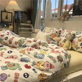 INS Gentle Pink Rose Bedding Set for Girls Women Kawaii 4 pcs