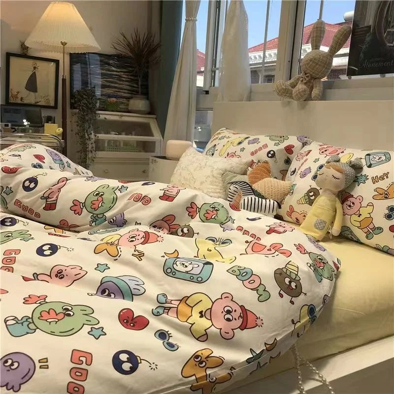 INS Gentle Pink Rose Bedding Set for Girls Women Kawaii 4 pcs