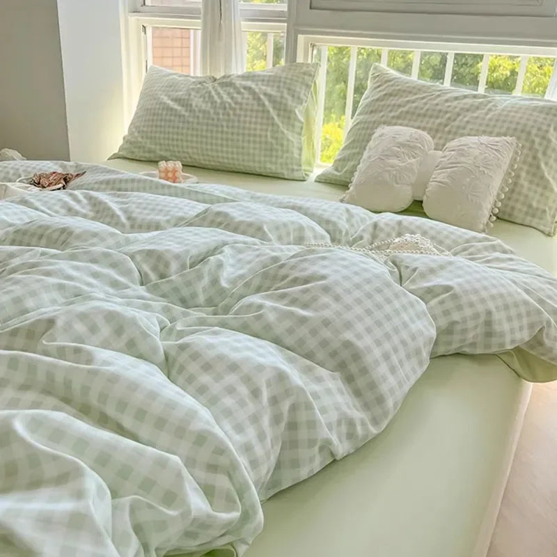 Pink Solid Bedding Set With Duvet Cover & Pillowcases 4 pcs
