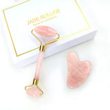Natural Rose Quartz Gua Sha Roller Set for Face