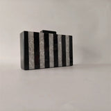 White Marble Black Striped Acrylic Box Clutch Handbag