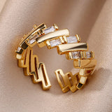 Fashion Gold Color Stainless Steel Ring with Crystal Zircon
