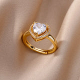 Gold Color Stainless Steel Adjustable Heart Ring
