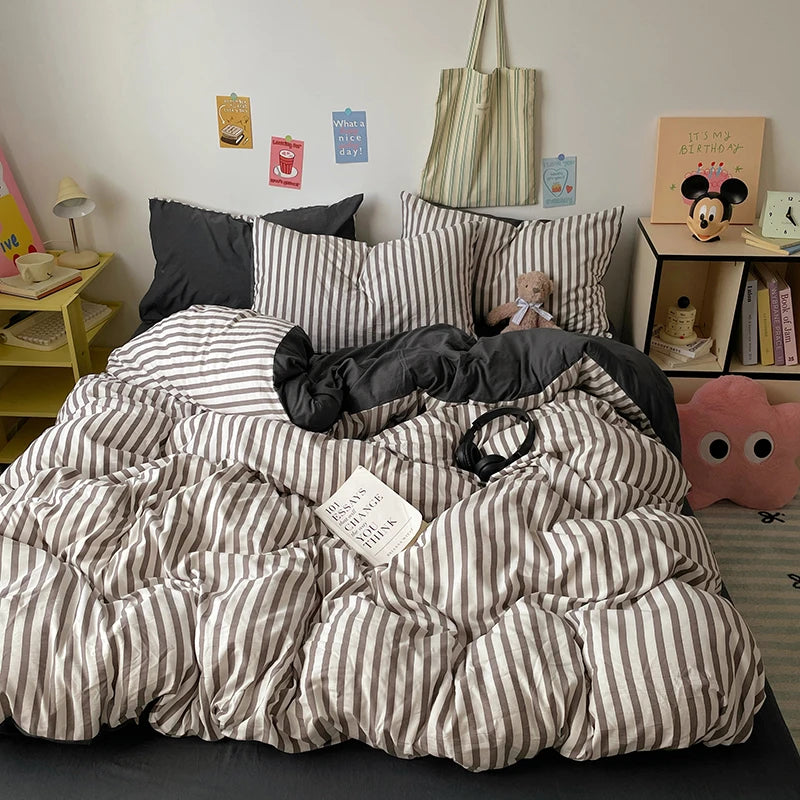 Pink Stripe Bedding Duvet Cover Set with Pillowcase