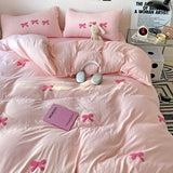 Cute Pink Bows Duvet Cover Set for Girls, 3pcs
