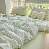 Simple Bedding Set Plaid Queen Duvet Cover Kit 4pcs