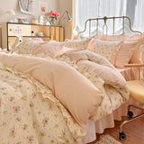 Korean Lace 100% Cotton Duvet Cover Set, 3pcs