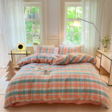Colorful Cotton Plaid Duvet Cover Set, 3 Pcs