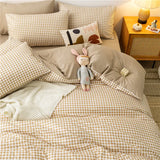 Black White Small Checks Printed Bed Set - 4 Pcs