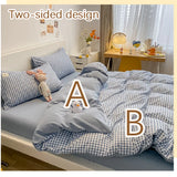 Black White Small Checks Printed Bed Set - 4 Pcs