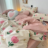 Korean Style Blue Letter Bedding Set for All Sizes 4 pcs