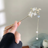 Modern Hair Stick with Ink Flower and Metal Tassel