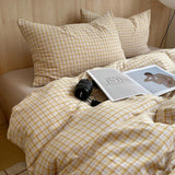 Pink Striped Plaid Duvet Cover Set with 2 Pillowcases