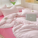 Soft Pink Stripe Queen Duvet Cover Set, 4pcs