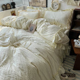 Pink Korean Princess Lace Ruffles Bedding Set 4 Pcs