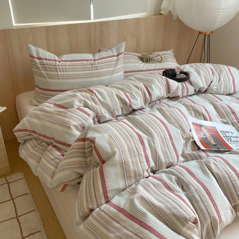 Korean Cotton Pink Stripes Duvet Cover 150x200 Size