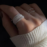 VENTFILLE 925 Sterling Silver Water Droplets Cross Ring
