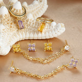 3PCS Stylish Stainless Steel Birthstone Earrings Set