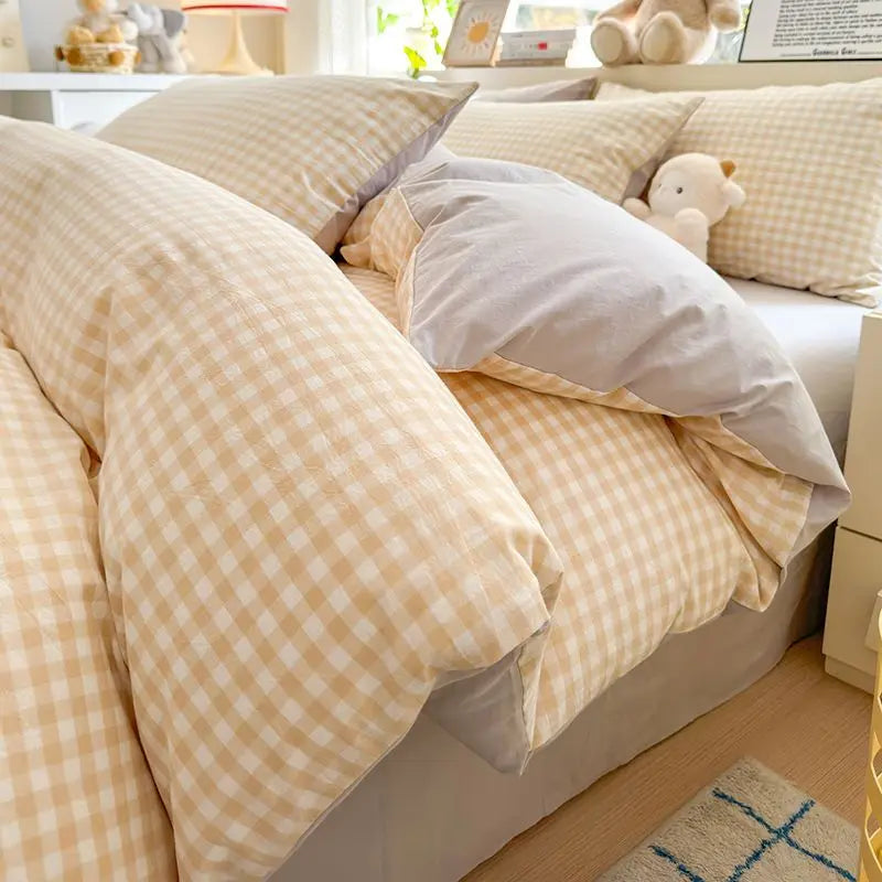 Pink Solid Bedding Set With Duvet Cover & Pillowcases 4 pcs